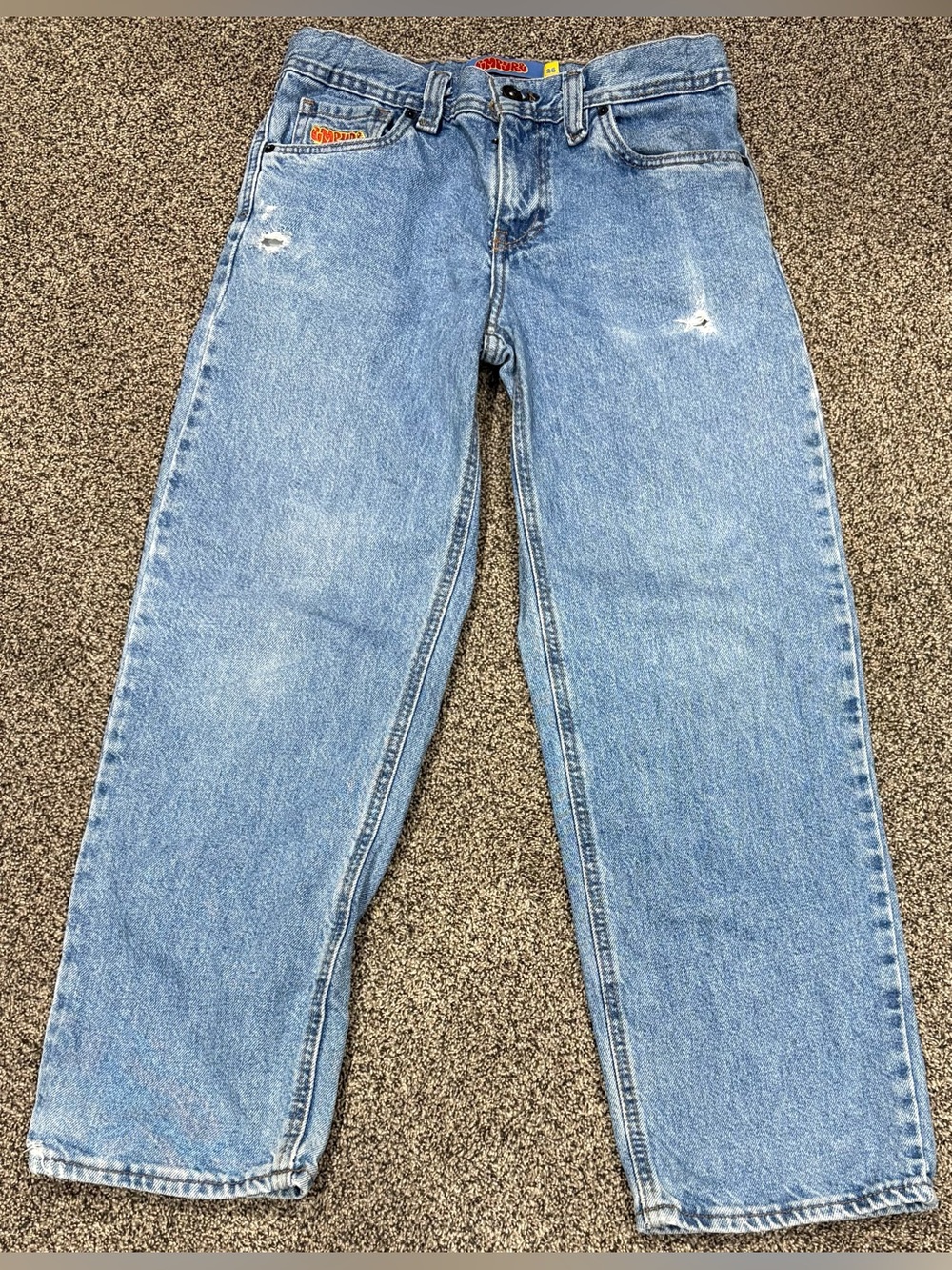 Empyre Boys Jeans Size 26 Light Wash Distressed Baggy Skate Y2K Embroidered